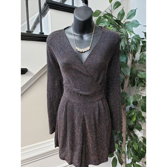 Dorothy Perkins Pants - Dorothy Perkins Romper Womens Size 10 Black Glitter Long Sleeve Wrap V Neck